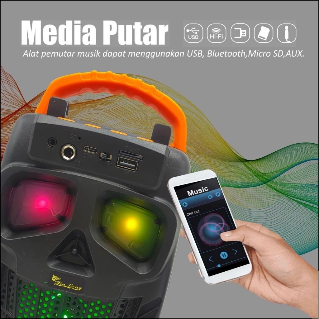 Speaker Wireless Jinlong JL 1915 LEXUS Super Bass , Free cable Mic