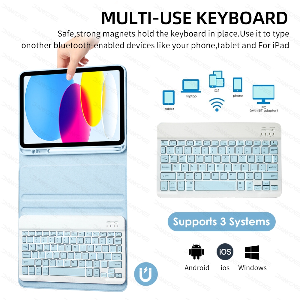 Casing Keyboard iPad + Mouse Bluetooth Magnetik Slot Pencil Kompatibel iPad 10th 11th Gen Air 4/5