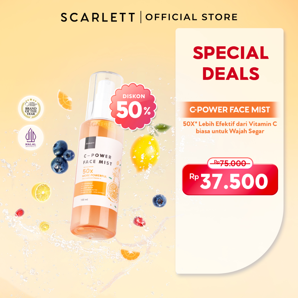 Scarlett Whitening C-Power Face Mist mencerahkan dan menyegarkan wajah
