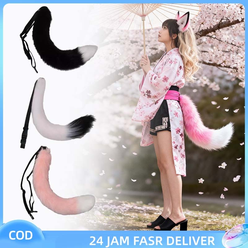 1pcs Fox Tail Costume Buntut Kucing Cosplay Buntut Kucing Ekor Rubah Fox Menggemaskan Ekor Hewan Yan