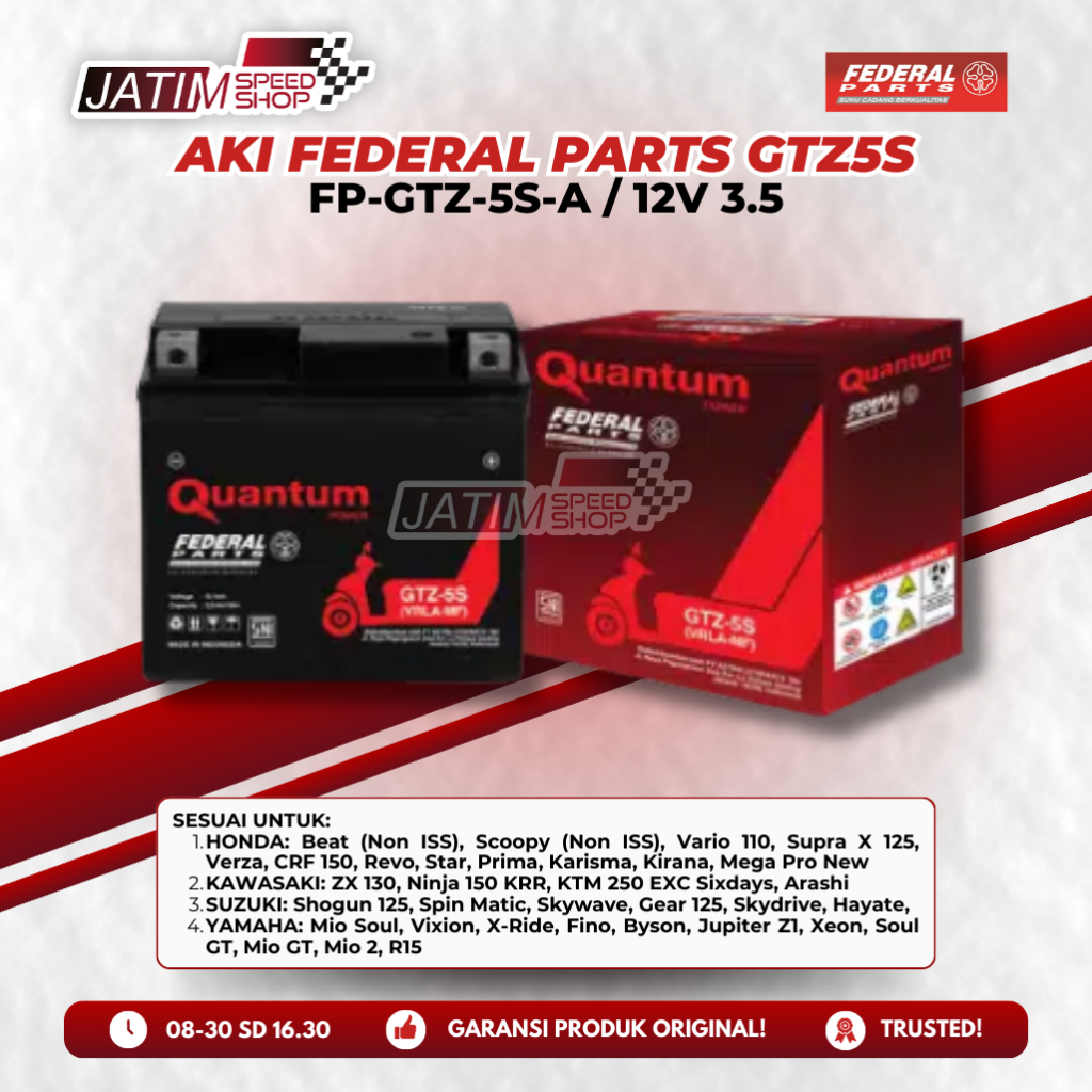 FP-GTZ5S-A | Federal Parts Paket Aki GTZ5S Untuk Karisma Supra X 125 Revo Absolute Beat Scoopy Spacy