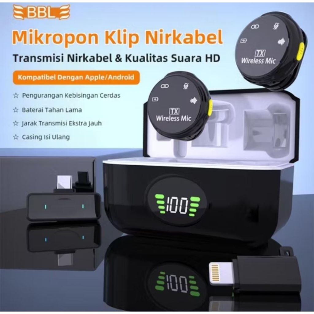 BBL Mic Wireless Clip On Bluetooth Magnetic Microphone Mikrofon Lavalier HP Nirkabel Wireless Microp