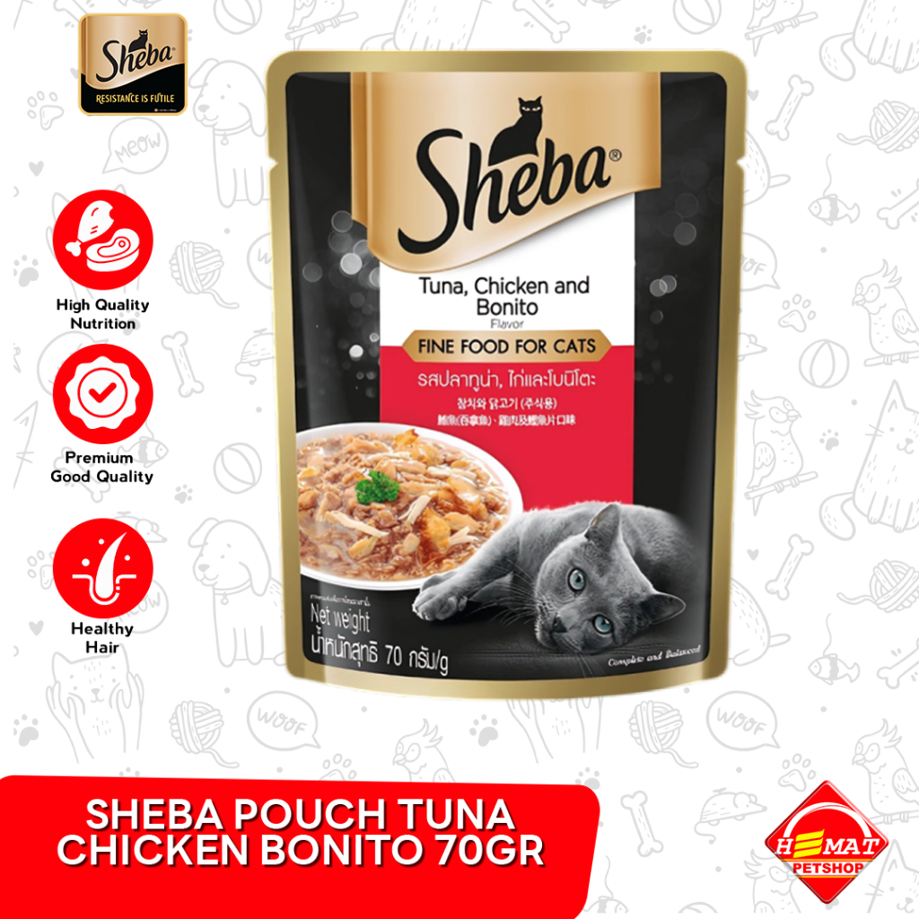 SHEBA POUCH TUNA CHICKEN BONITO 70GR