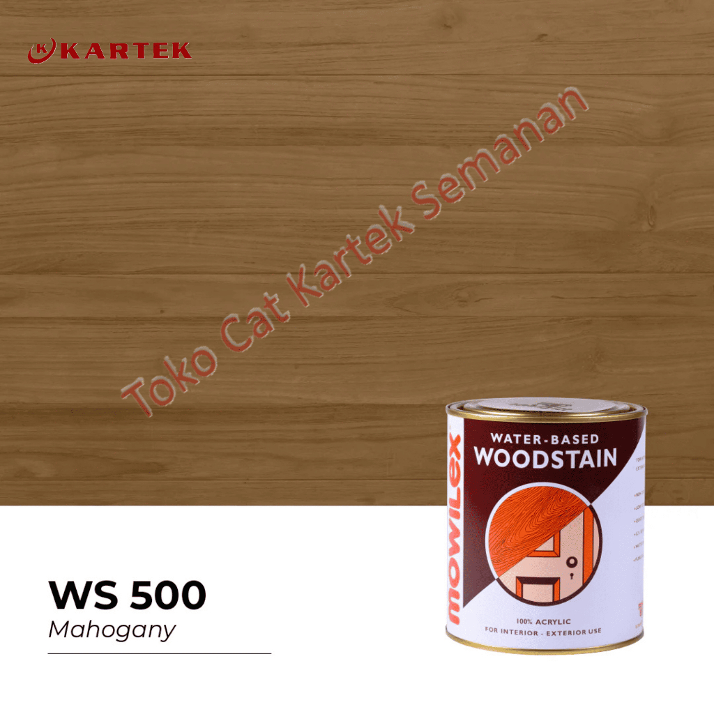 Mowilex Waterbased Woodstain Cat Pernis Politur Kayu Eksterior Interior WS 500 MAHOGANY 1L 1KG