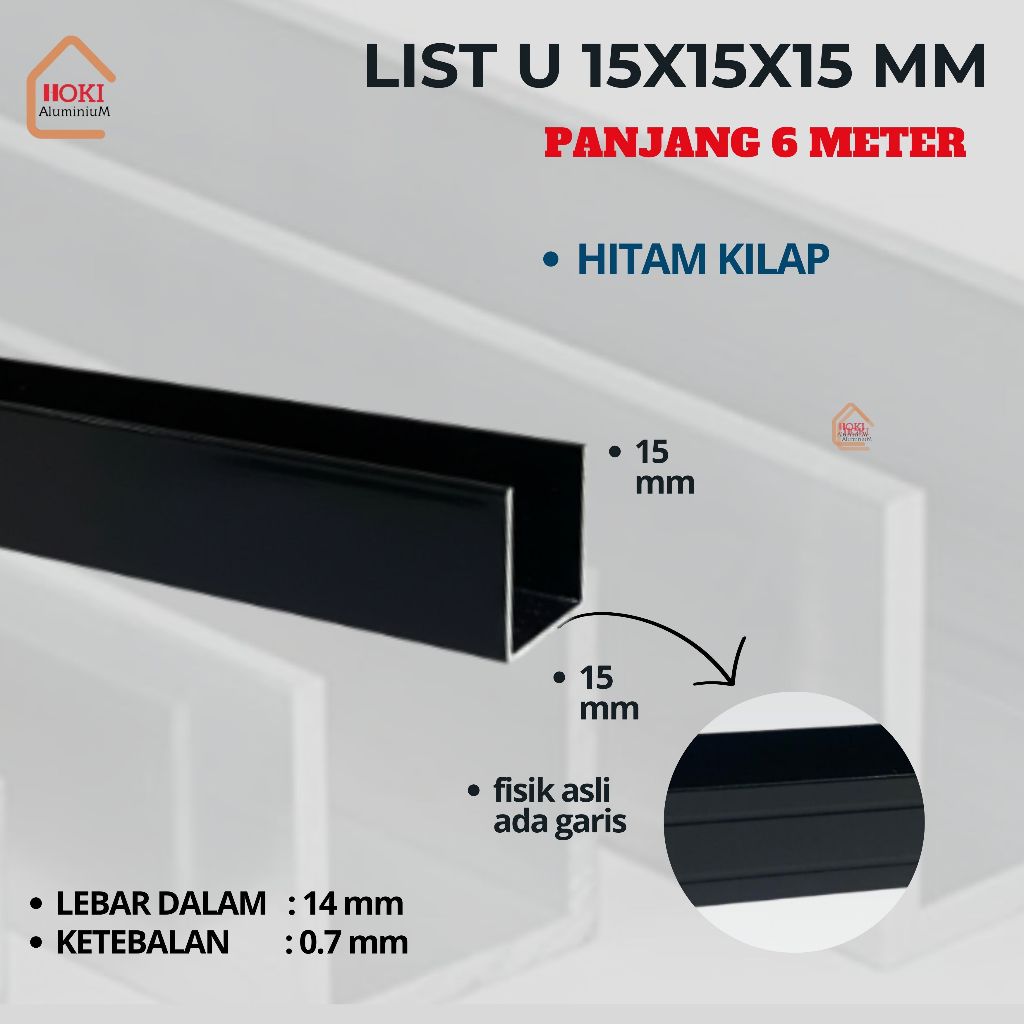 LIST U / CHANNEL U ALUMINIUM 15x15x15 MM *GRATIS ONGKOS POTONG*