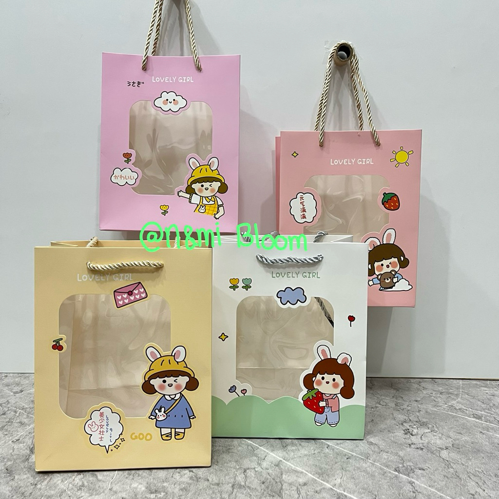 Paper Bag Tebal / Paper Bag Transparan / Bening / Cewek / Tas Kado / Tas Serbaguna