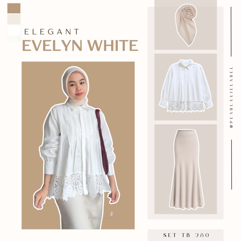 Pearlavielabel - Setelan Hijab Wanita Atasan Jemma Blouse Katun  Rok Duyung Hijab Bella Square One S