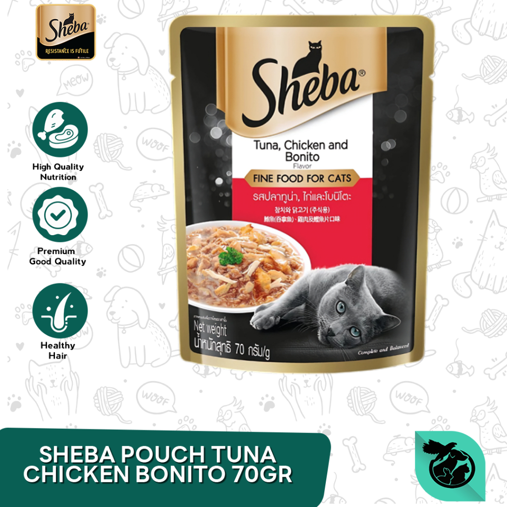 SHEBA POUCH TUNA CHICKEN BONITO 70GR