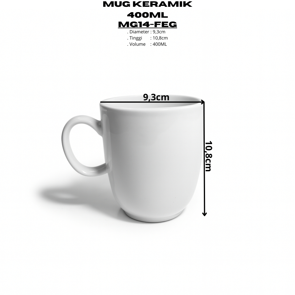 Mug Keramik 400ML (1PCS) Putih Polos By Indo Keramik Gelas Minum Gelas Kopi Gelas Keramik Murah Berk