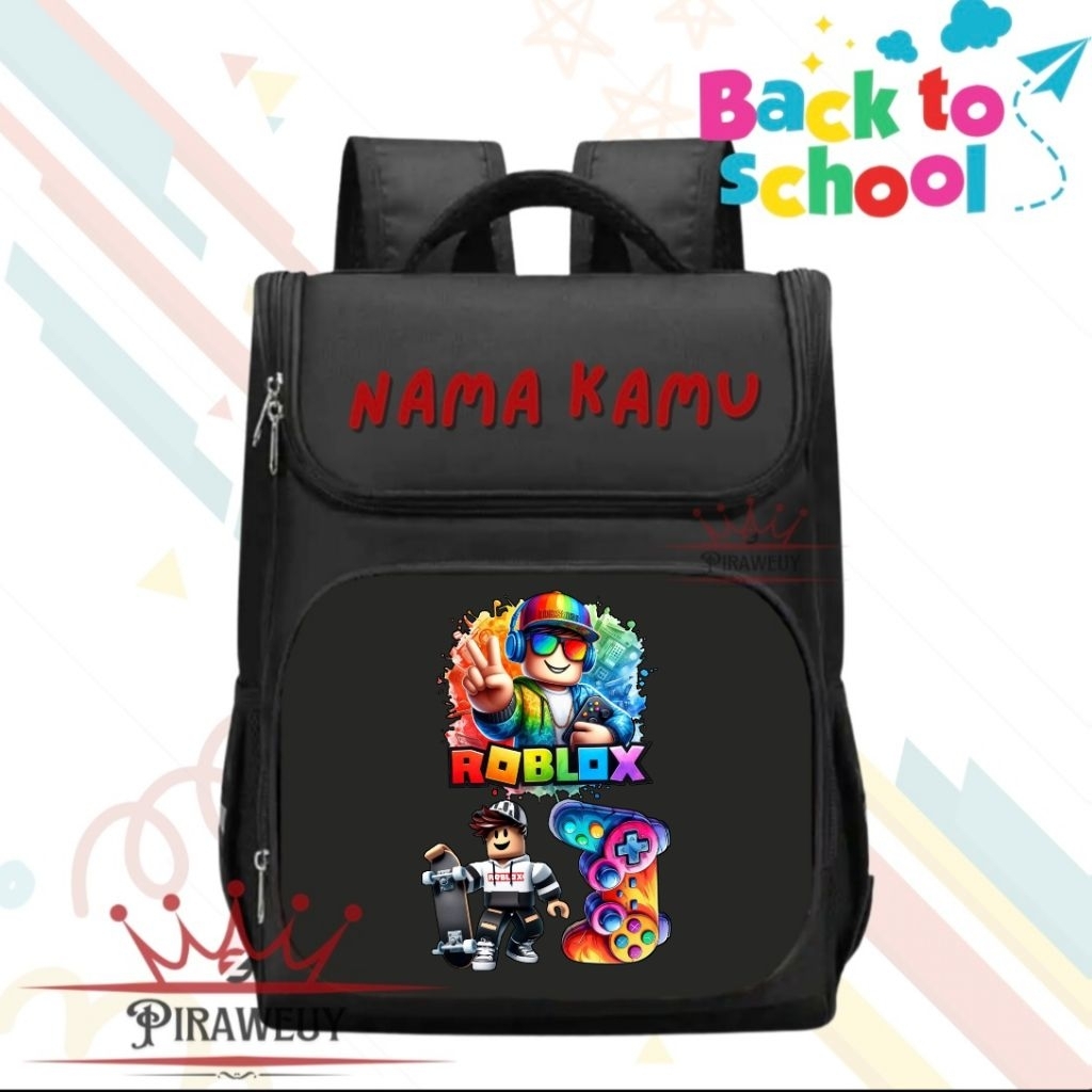 Tas Sekolah Anak Roblox Laki-Laki SD TK – Tas Ransel Karakter Roblox Custom Nama Premium