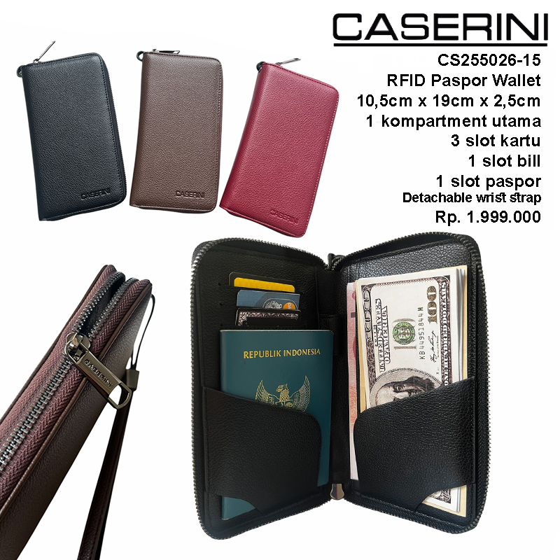 CASERINI RFID PASSPORT WALLET CS255026-15 dompet paspor untuk pria dan wanita bahan kulit RFID Prote