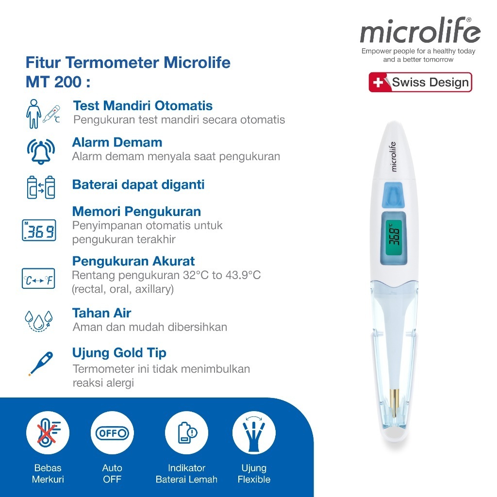 Termometer Digital Suhu Badan Flexible Tip MICROLIFE MT 200