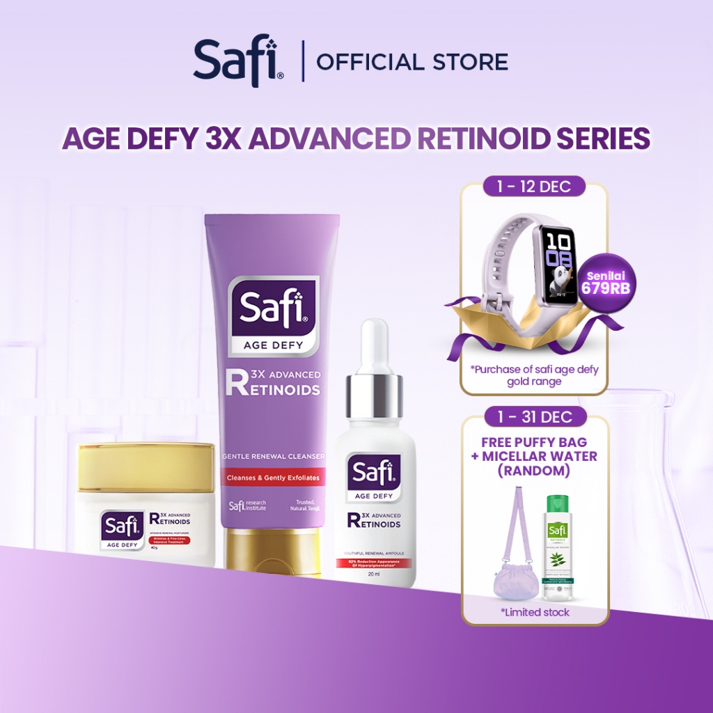 [Paket Lengkap Cleanser, Serum, Pelembap] Safi Age Defy 3X Advanced Retinoid Series (Cleanser 100gr,