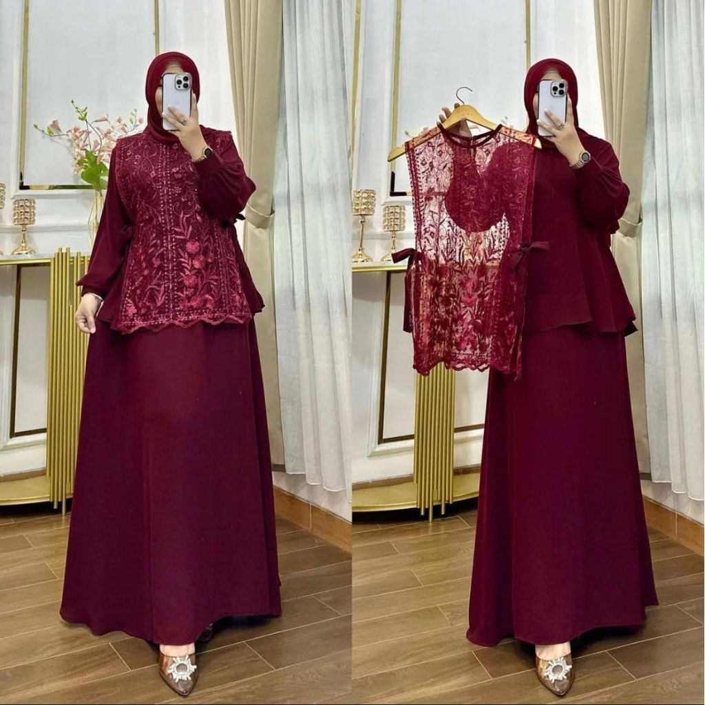 Outer Set_tile brokat_Naura dress_bahan tile brukat mix ceruty baby dol