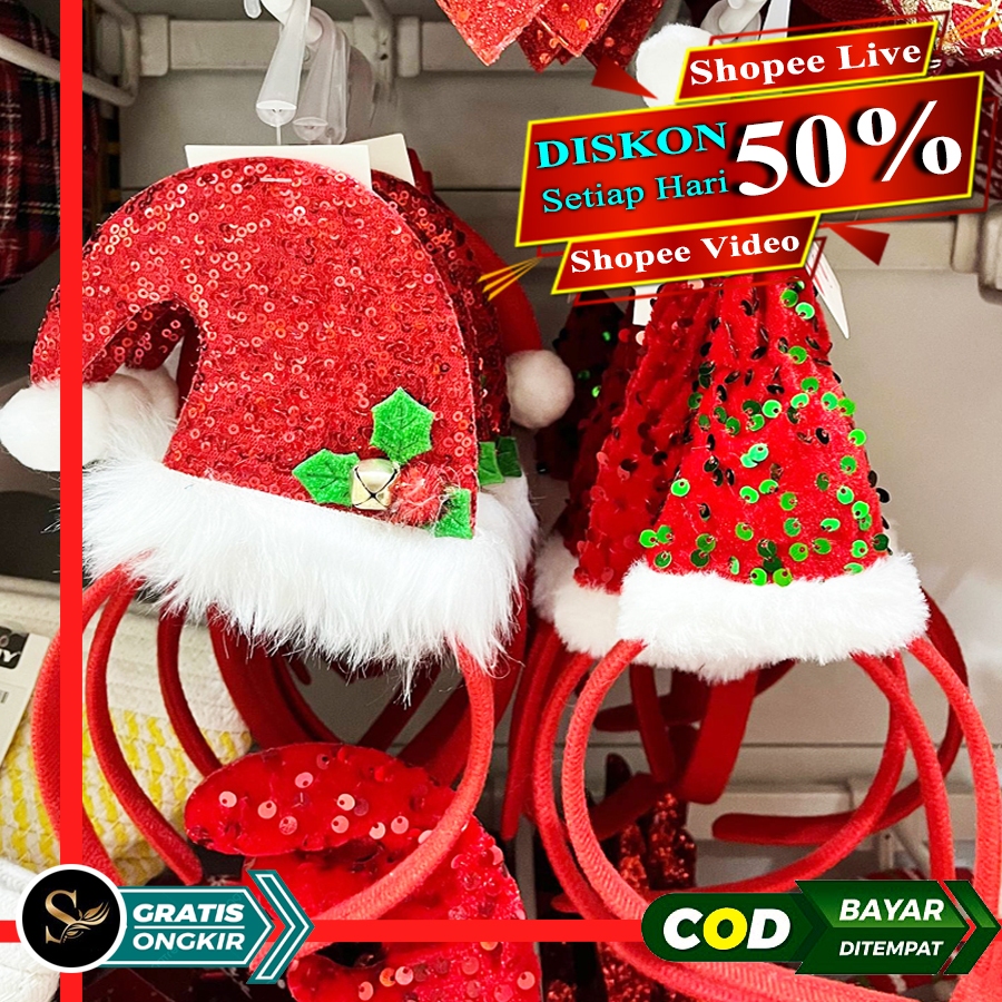 Bando Natal Model Tanduk Rusa Premium Bahan Bludru Ornament Natal Bando Topi Santa Aesthetic Murah A