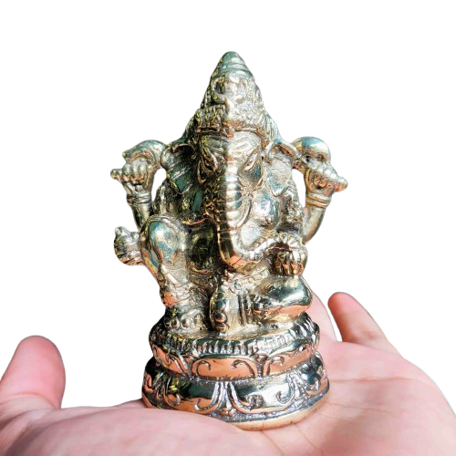 Patung Dewa Ganesha Warna Emas Bahan Kuningan Sari Ukuran Kecil