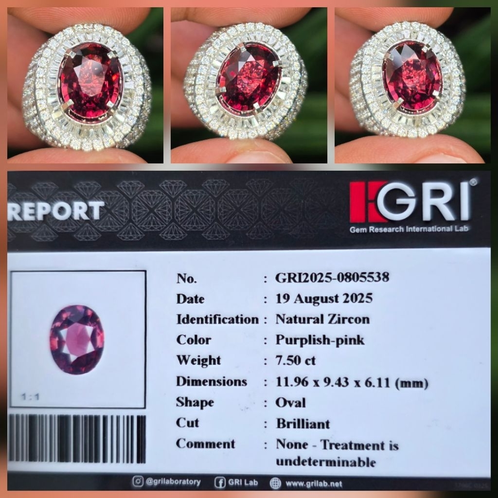 Batu Natural HQ Purple Pink Zircon Memo 7.50 crt