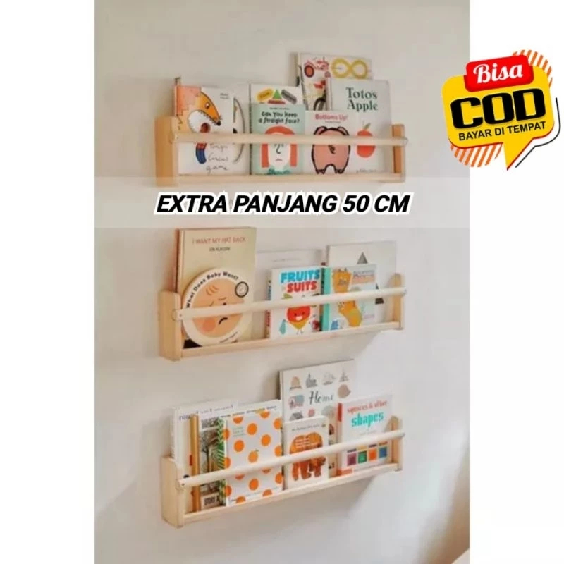Rak buku kayu / Rak buku dinding / Rak buku anak kayu tempel dinding