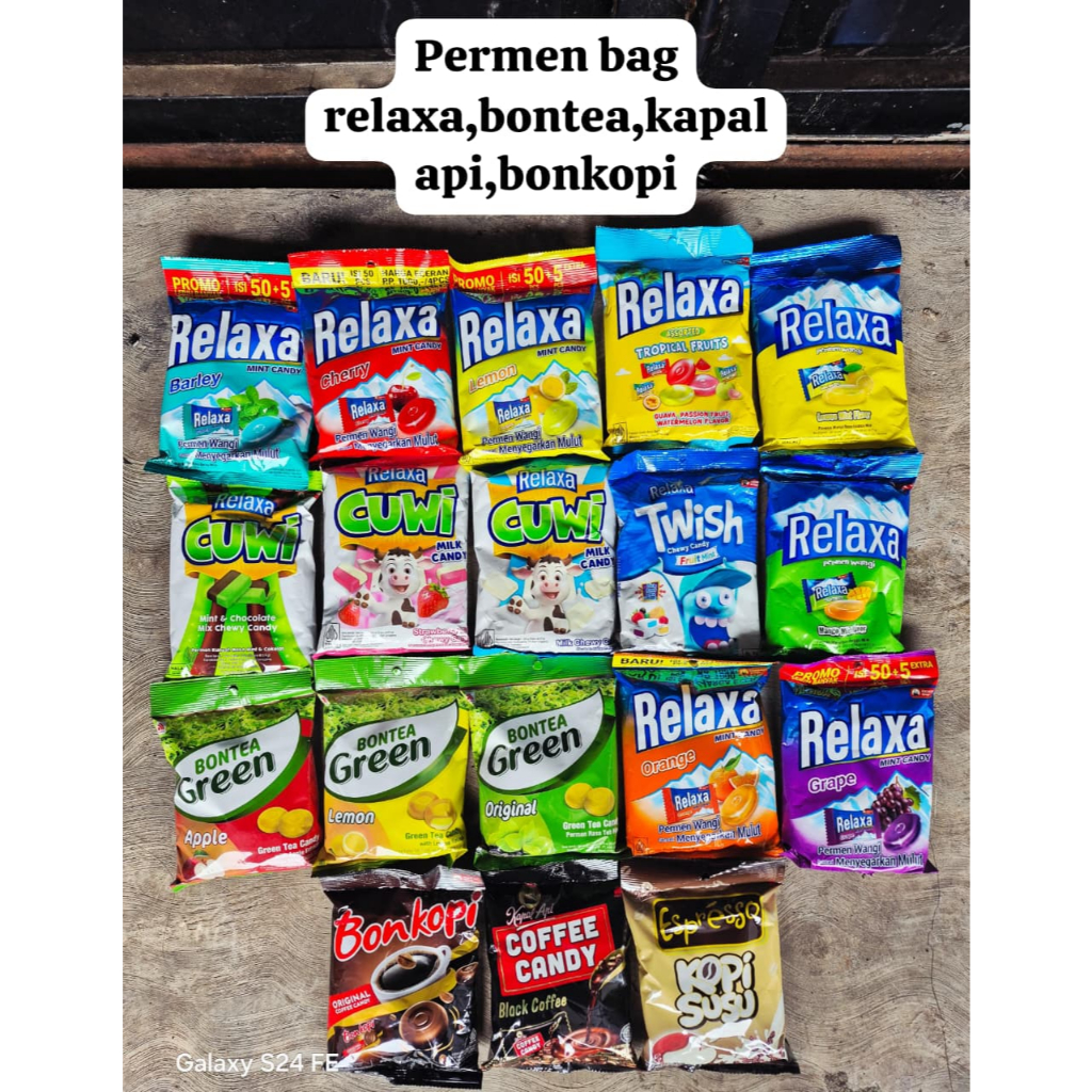 PERMEN BAG RELAXA CUWI BONTEA,KISS PERMEN TOPLES 500gram/  BLASTER POP FRUITY , COFFEE CANDY, KOPI S