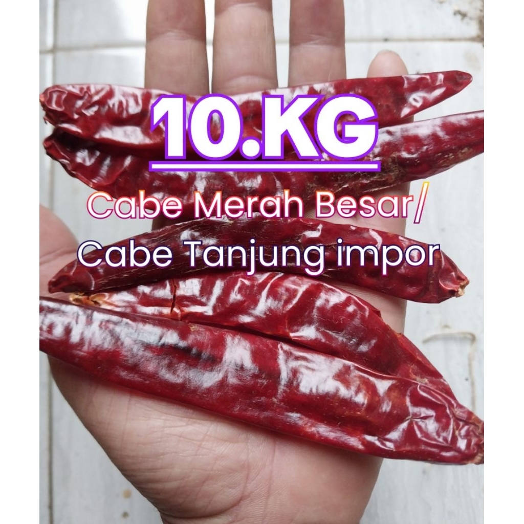 10KG / CABE MERAH BESAR KERING/ CABE TANJUNG IMPOR SUPER MERAH