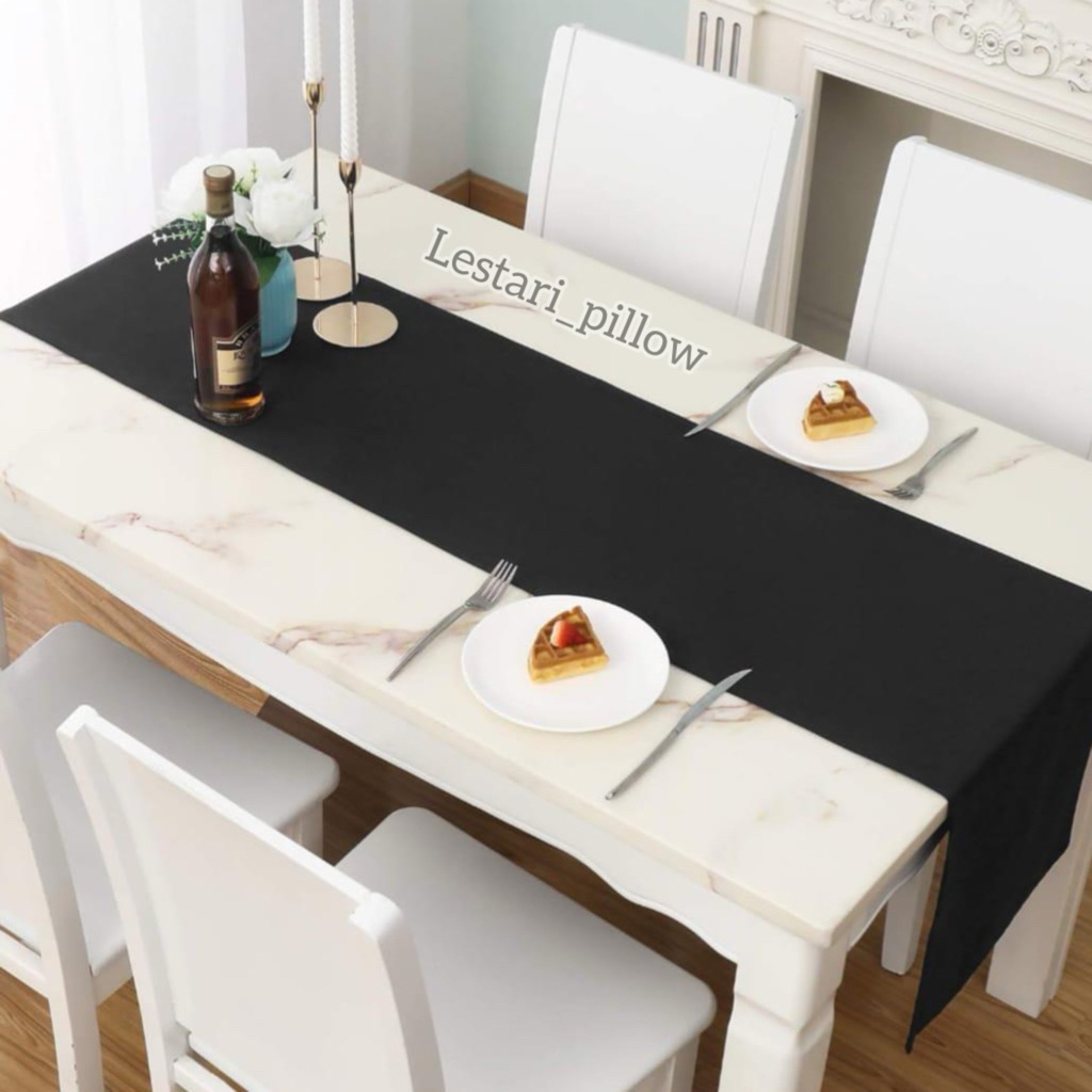 taplak meja atau table runner bahan suede premium polos hitam