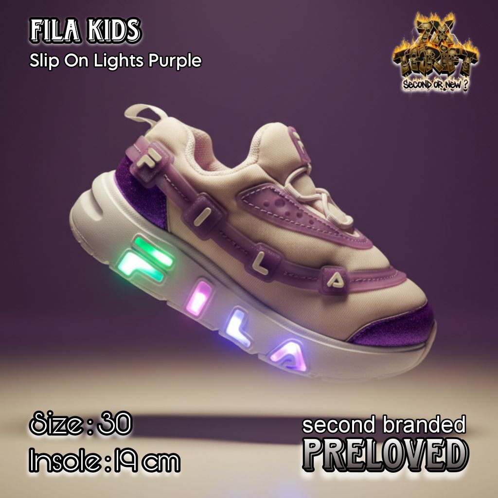 SEPATU SNEAKERS ANAK CEWE FILA SLIP ON UNGU LAMPU