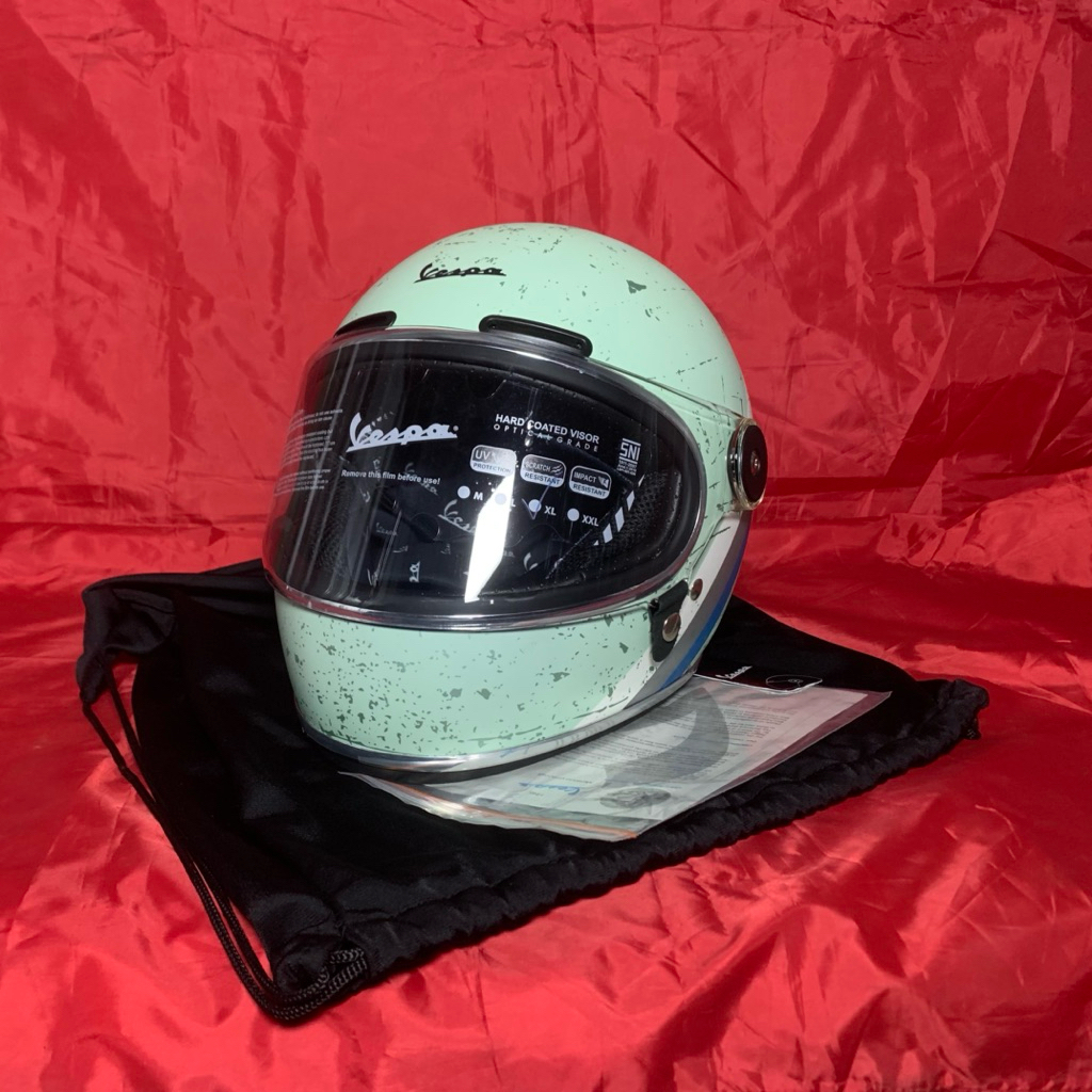 helm vespa full face hijau original