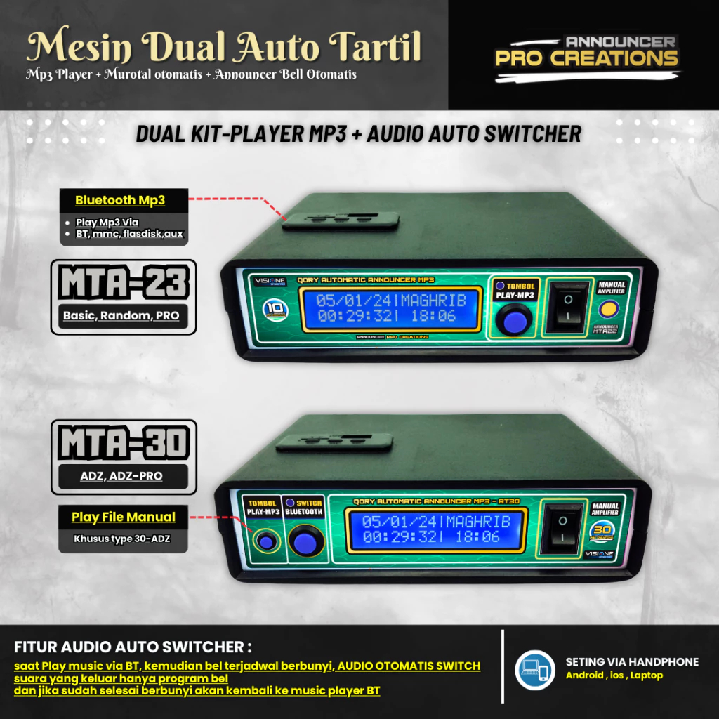 Jam Sholat JWS Auto Tartil Amplifier On Off - Mesin Jam Bunyi Lonceng - Mesin Adzan Qiroah- Display 