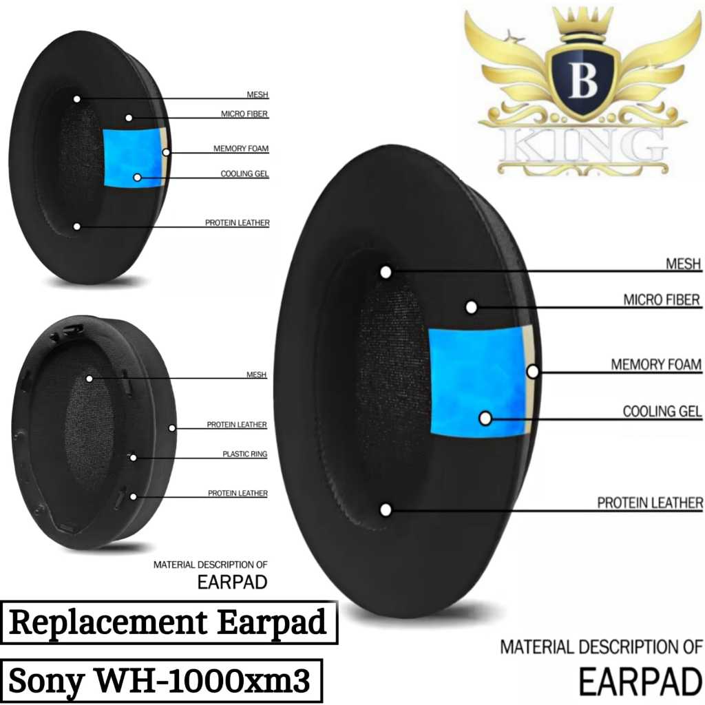 Replacement Foam Earcup Earpad Busa Headset Headphone Sony WH-1000xm3 / Sony WH1000xm3 / Sony WH 100