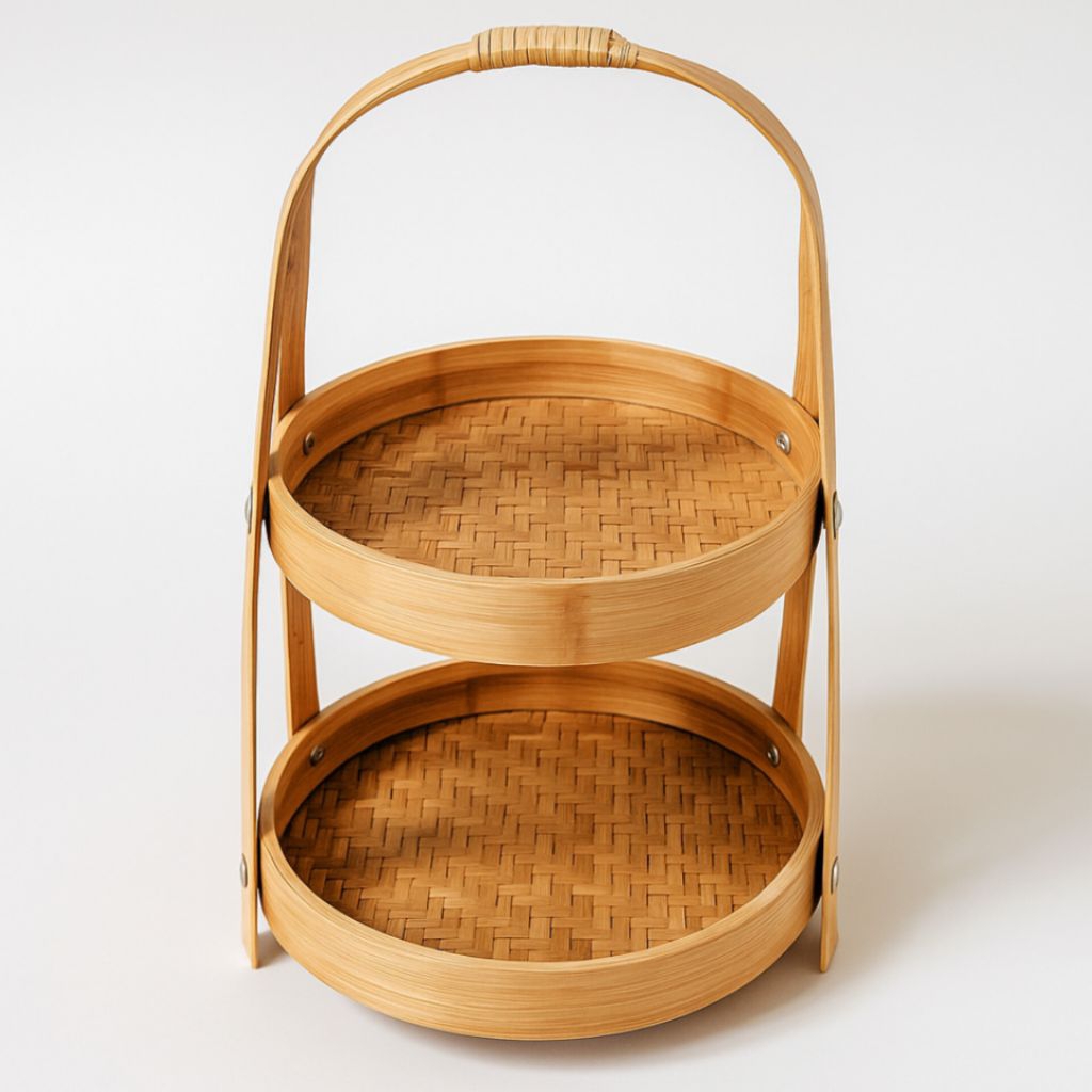 Rak bumbu bulat - rak bumbu bambu - handmade tempat bumbu dapur - rak bambu susun tiga