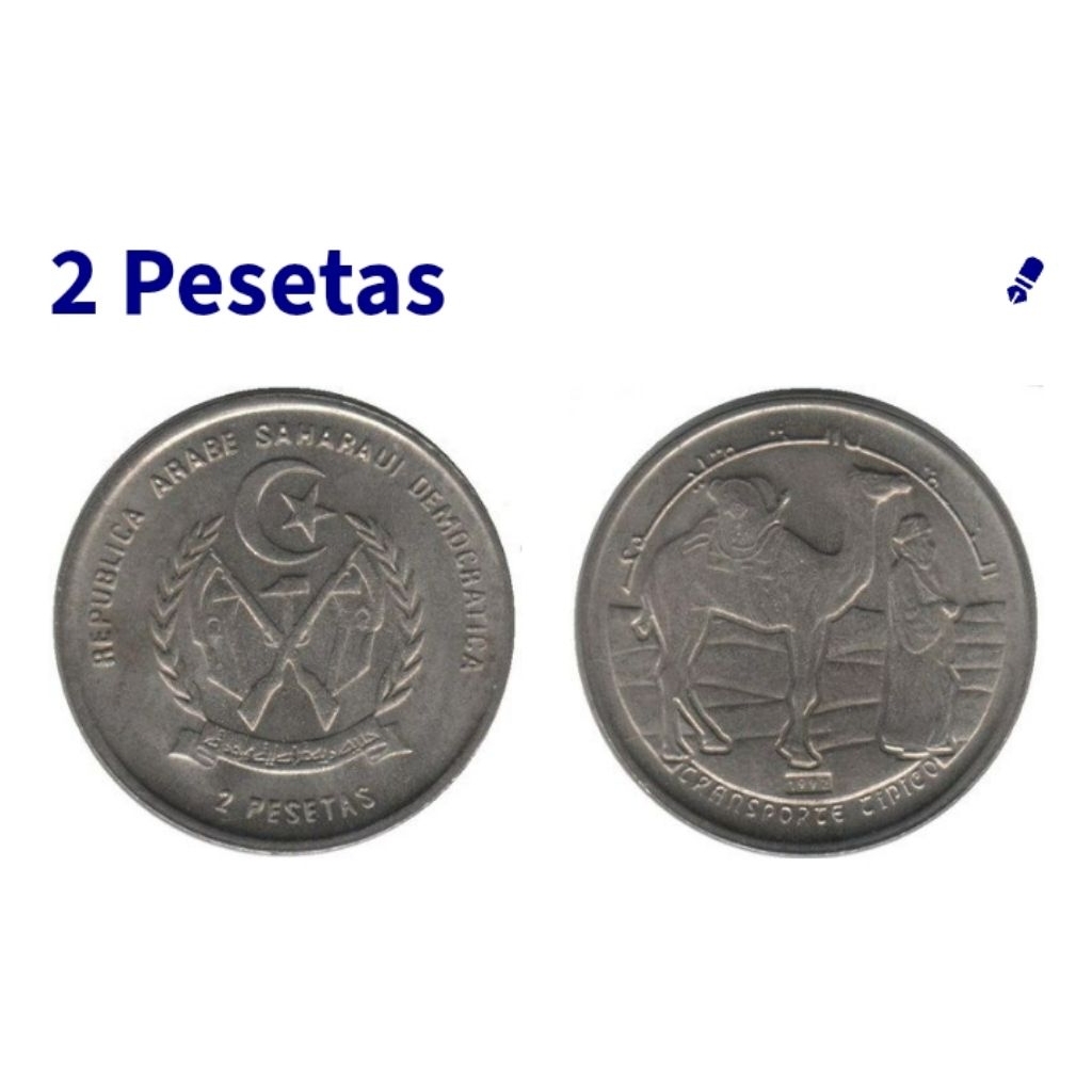 Koin Kuno Sahara Barat 2 Pesetas Unta tahun 1992