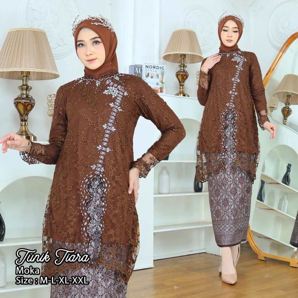 realpick setelan tunik Tiara Payet dan rok songket model terbaru qualitas premium/atasan tunik Tiara