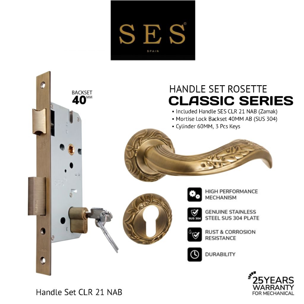 PAKET BUNDLING Handle SES CLR 21 NAB (R) + Body Kunci SES S2030 - 40 MM AB Sus 304