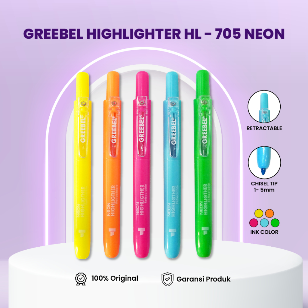 Highlighter Warna Greebel HL-705 NEON (1PCS) - Pulpen Stabilo Greebel Textliner Penanda Warna Neon