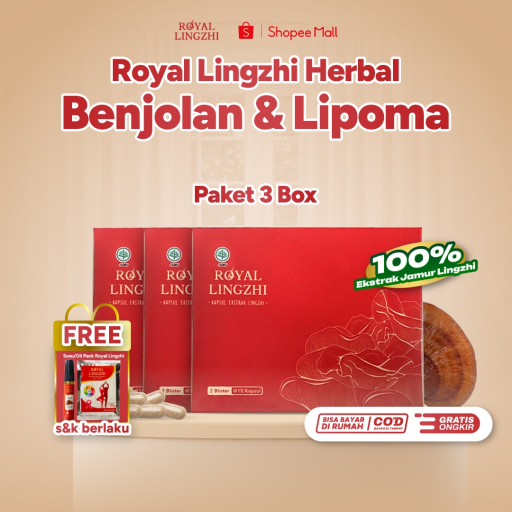 Royal Lingzhi Kapsul Herbal Obat Benjolan & Lipoma 100% Ekstrak Jamur Lingzhi Paket Hemat Isi 3 Box