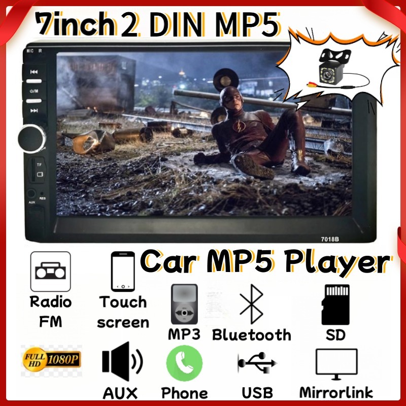 MOSS 7018B Radio Mobil 2 Din Layar 7 Inci - Pemutar MP5 Mobil Layar Sentuh HD, FM Radio, Bluetooth u
