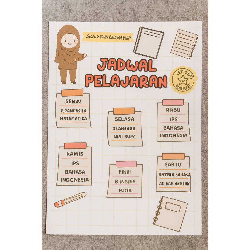 (CUSTOM) Cetak Jadwal Pelajaran Ukuran A4 Anak Sekolah KERTAS art Karton 260gsm