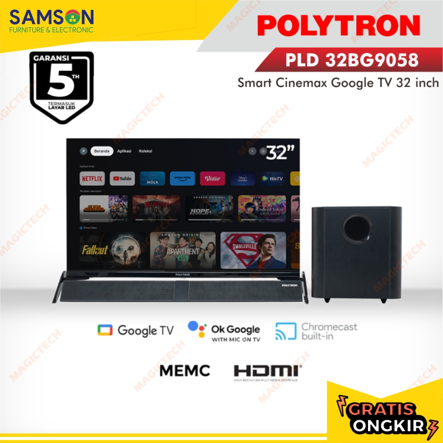 TV POLYTRON 32 Inch /  32" Smart Google TV Cinemax Sounbar PLD 32BG9058