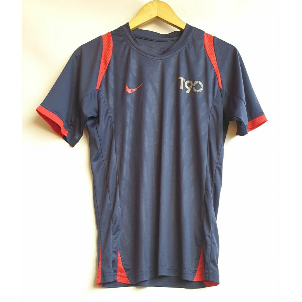 ​Jersey Bola N*ke T90 Original Kaos Futsal Pria Lengan Pendek Warna Navy Merah  Baju Olahraga Traini