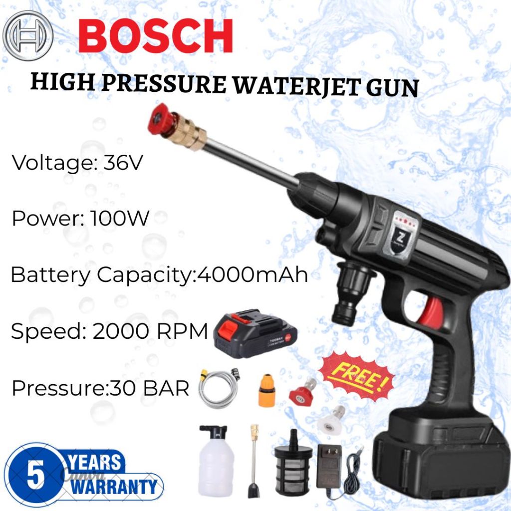 BOSCH 999VF Washer Nirkabel, Pistol Air Tekanan Tinggi, Portable, 2 Baterai Lithium