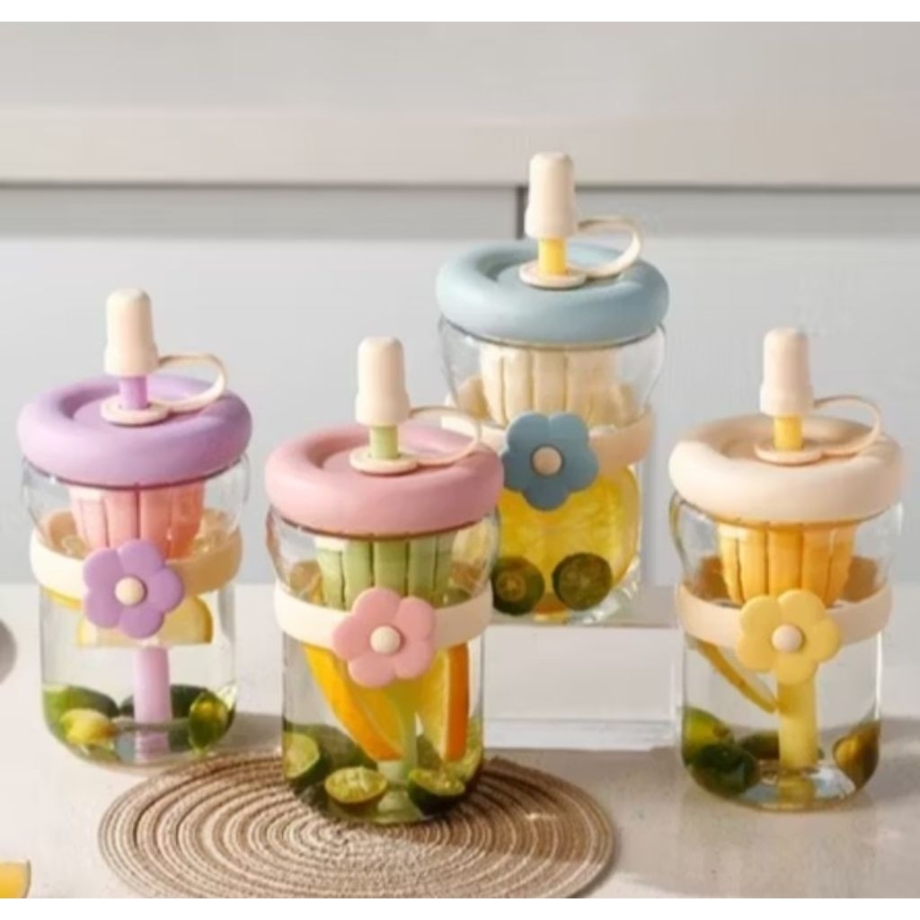 gelas kaca motif bunga 500ml