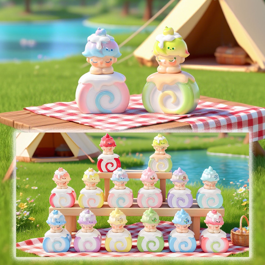 Figure Miniature Bean Dimoo Seri Roll Cake Bolu Gulung Warna Warni Soft Color