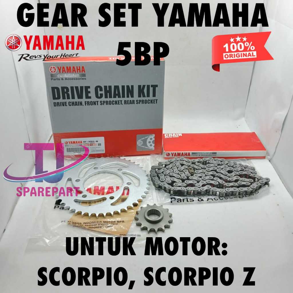 ASLI GEAR SET+RANTAI KODE-5BP ORIGINAL ASLI YAMAHA YPG SCORPIO/SCORPIO Z KUALITAS ORI YAMAHA YPG ORI