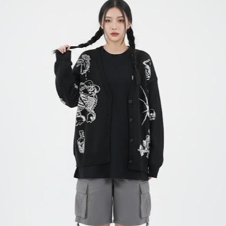 [Skeleton] Cardigan Rajut Oversize Motif Tengkorak Skeleton Vintage Streetwear Cardigan Rajut Oversi