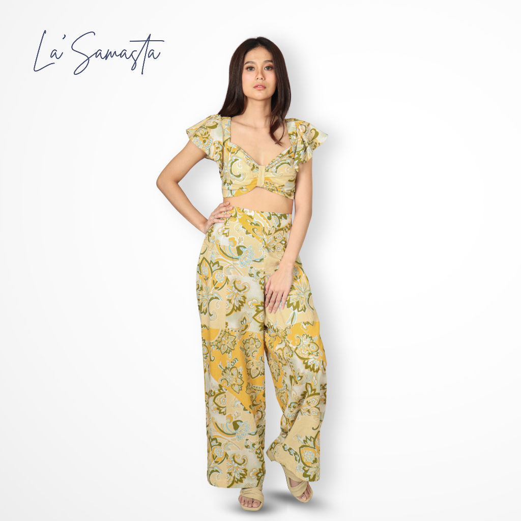 La Samasta Setelan Wanita Crop Top Ruffle & Celana Kulot Panjang - Felicia Set