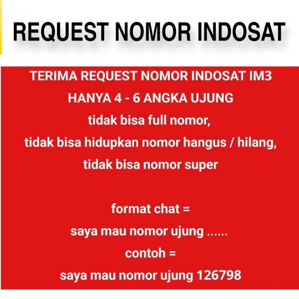 Request Nomor Indosat 4 sampai 6 Digit Angka Belakangnya, Order Request Spesial Nomer Indosat IM3 Ca