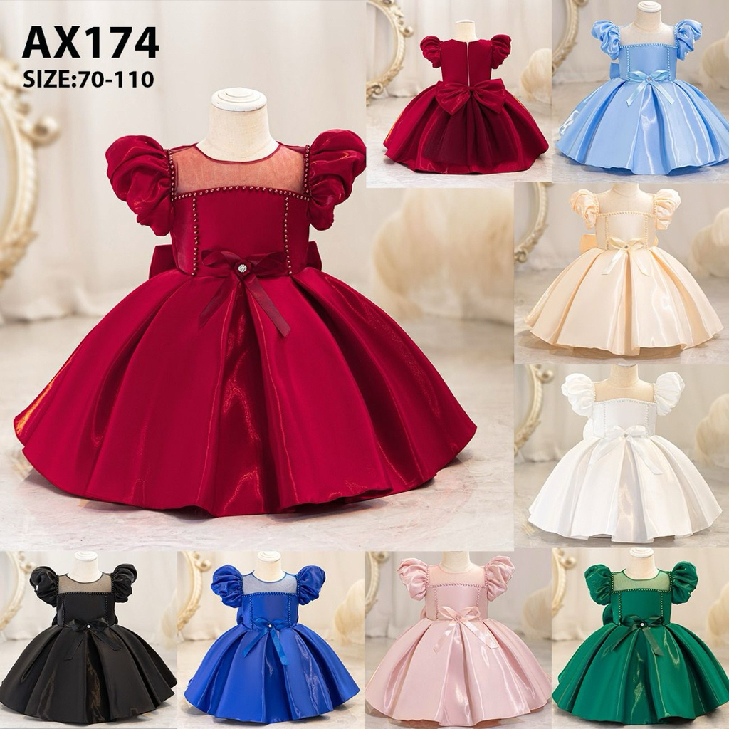 GAUN PESTA ANAK/ DRESS NATAL ANAK BAHAN SATIN ZIMMER PREMIUM 1-6 TAHUN