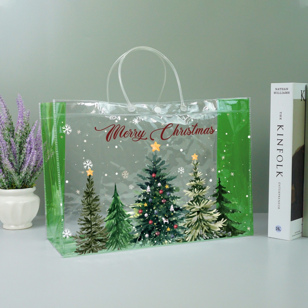 Tas Mika PVC Christmas Transparan / Tas Mika PVC Transparan Polos Goodiebag Hampers Souvenir Natal