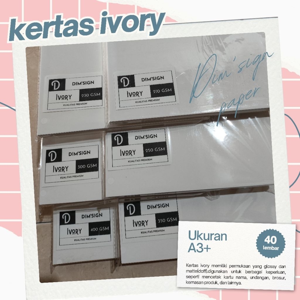 kertas ivory A3+ ketebalan 210/230/250/300/350/400 gsm