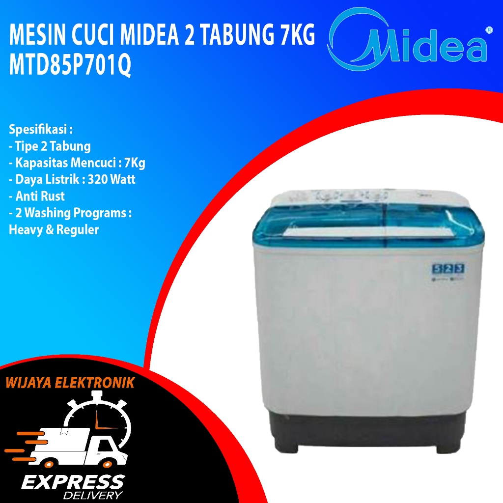 MESIN CUCI MIDEA TWIN TUB 7 KG MTD85-P701Q 2 TABUNG MTD85P701Q